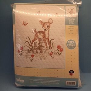 Janlynn Stamped Cross Stitch Kit, 34"x43", Baby Deer Quilt Stitched In Floss